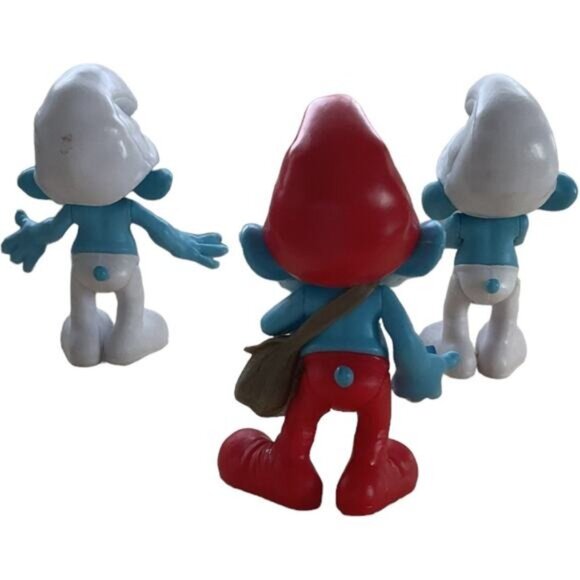 Vintage Peyo Jakks Smurfs Figures Papa Grouchy Happy Smurf Cake Toppers - Picture 2 of 6